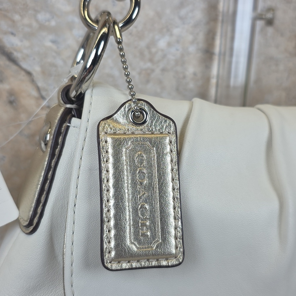 Coach Soho Buckle White Ivory Shoulder Flap Bag with Gold Metallic Accents - Picture 4 of 12